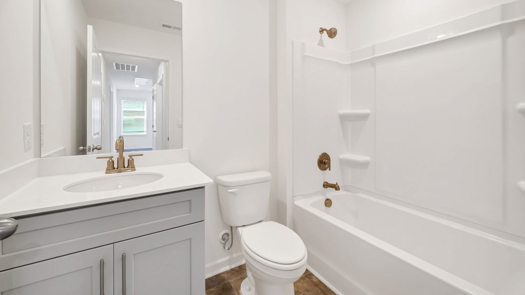 Guest bathroom with built in vanity and combination bathtub shower