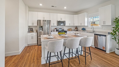 Interior kitchen with central island seating