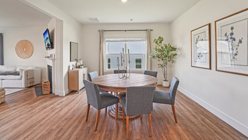 Interior dining room with two large windows
