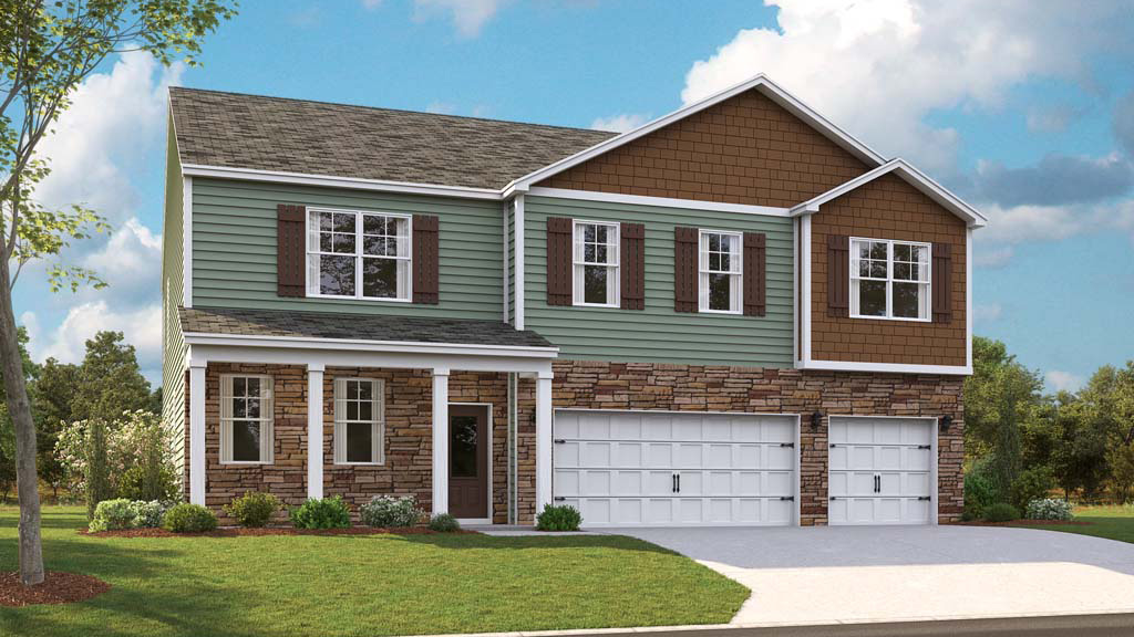 Two story home with stone