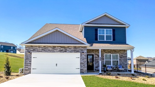 Salem home exterior with stone and vinyl siding