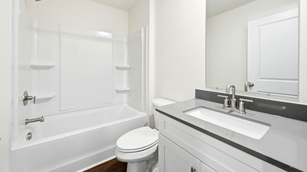full bathroom with single bowl vanity and combo bathtub and shower