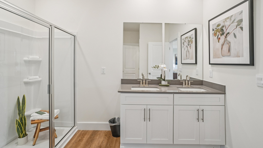Owner’s ensuite in a D.R. Horton new build home offers function and style with a walk-in closet, spa-like ensuite