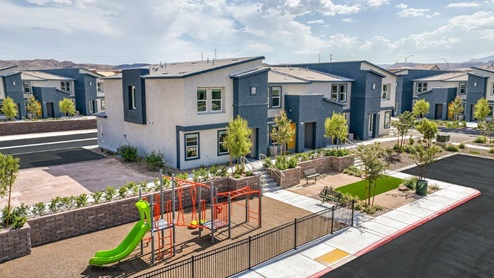Exterior two story Townhome with playground