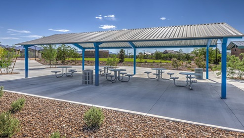 The spacious, covered seating area at our Juno Pointe Community Park.