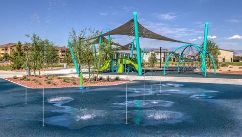 Adjacent to the playground, the splash pad at our Juno Pointe Community Park.