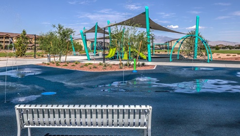 Adjacent to the playground, the splash pad at our Juno Pointe Community Park.