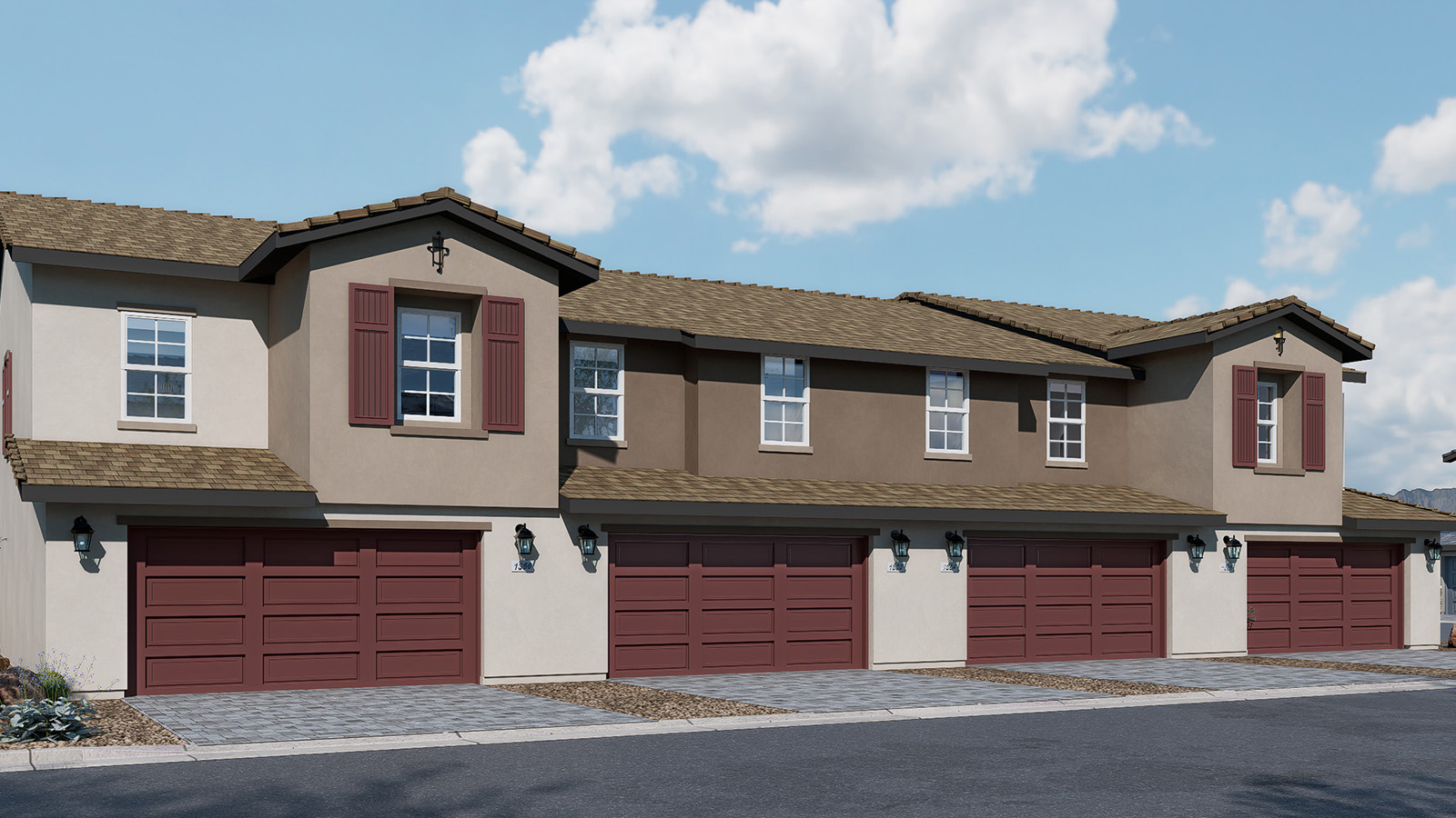 Heartland Trails with red and tan garage.