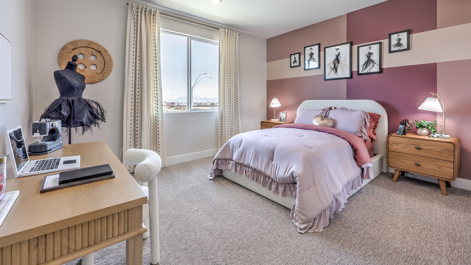 Bedroom Four in our Heartland Summit 4418 model with carpet flooring, a walk-in closet, and a window.
