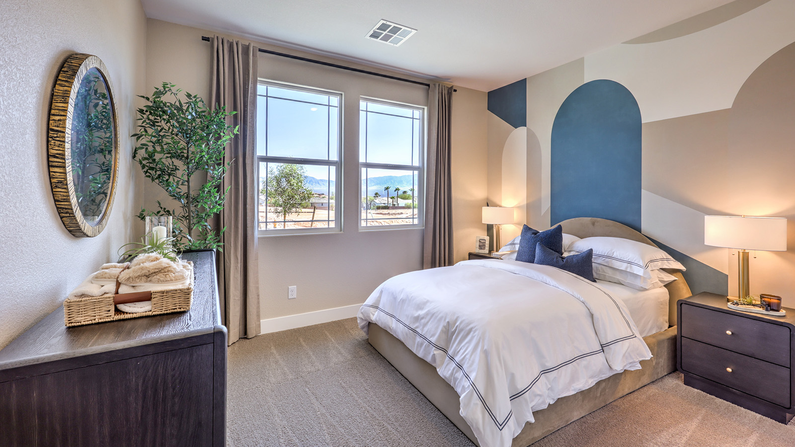 Bedroom Three in our Majestic Hills 1870 model with carpet flooring, a sliding closet, and a window.