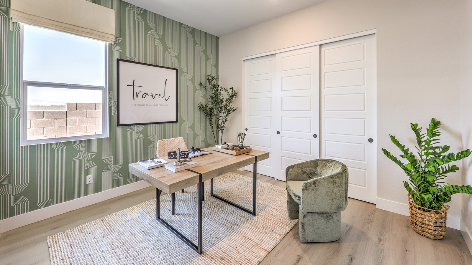 The third bedroom in our Heartland Manor 2754 Plan features plush carpet flooring, a spacious layout, and a large window for natural light. With a standard closet and ample space, this versatile room can be used as a bedroom or a home office to fit your needs.