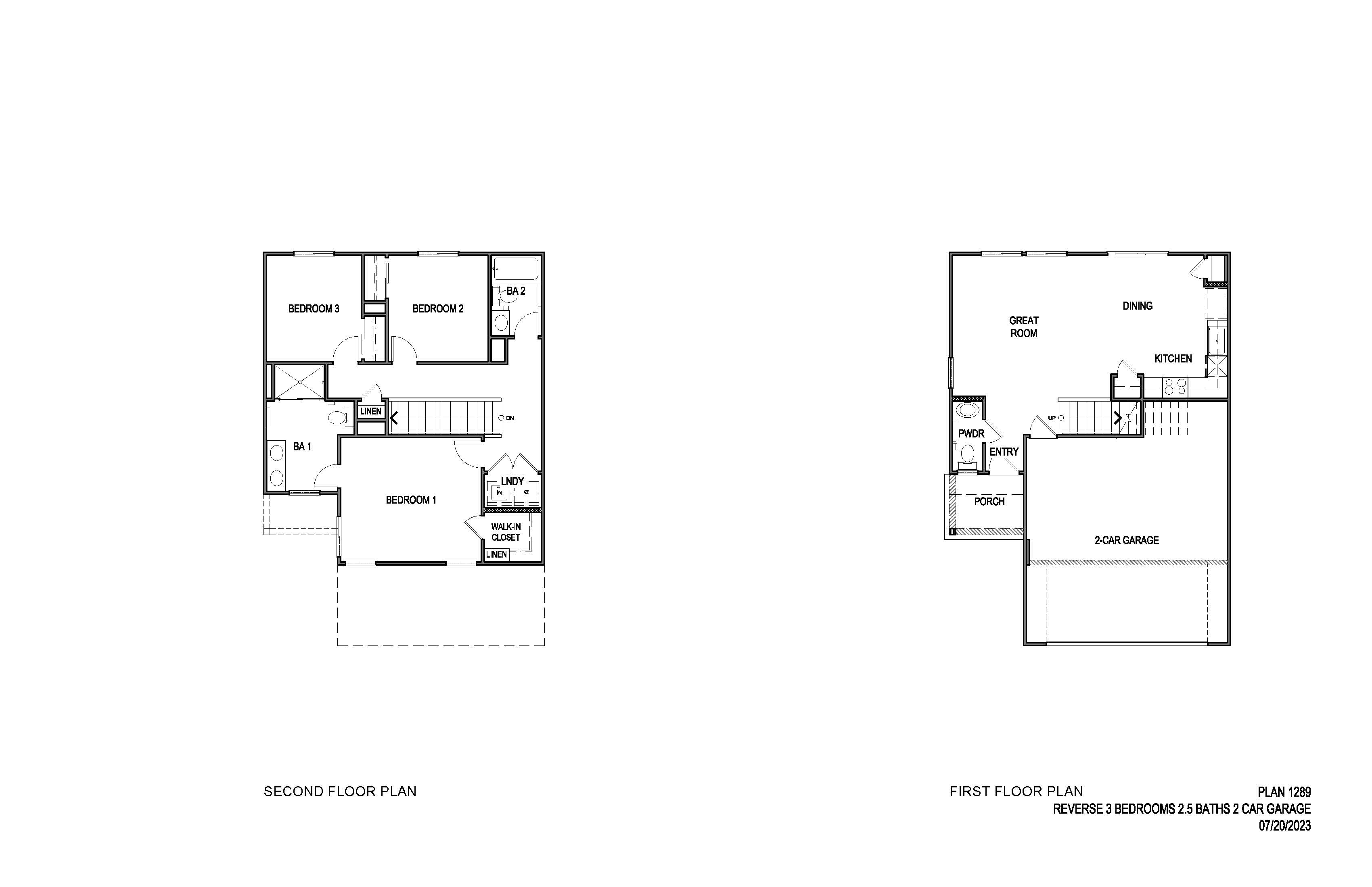 Two-story floorplan truckee garage on the right