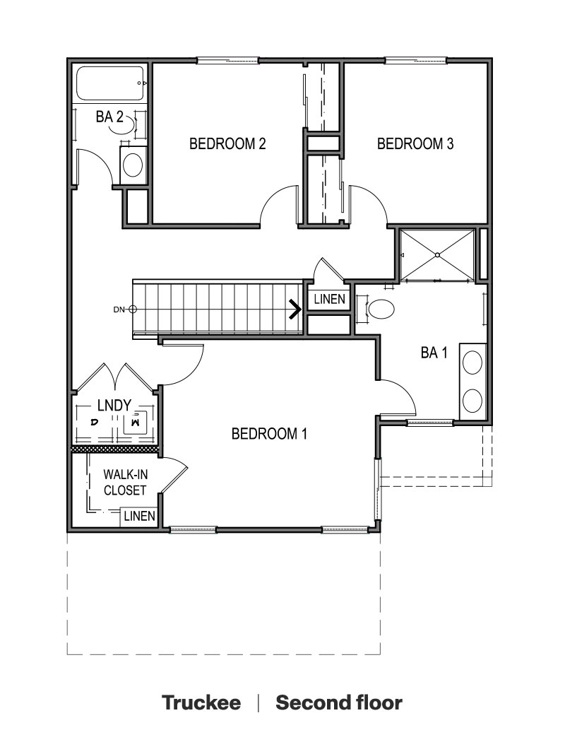 Truckee floorplan second floor with three bedrooms