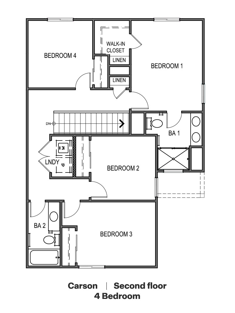 Carson floorplan, second floor layout with four bedrooms