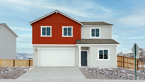 Two-story exterior 1975 floorplan with red accent