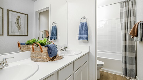Large secondary bathroom with bathtub and shower combination