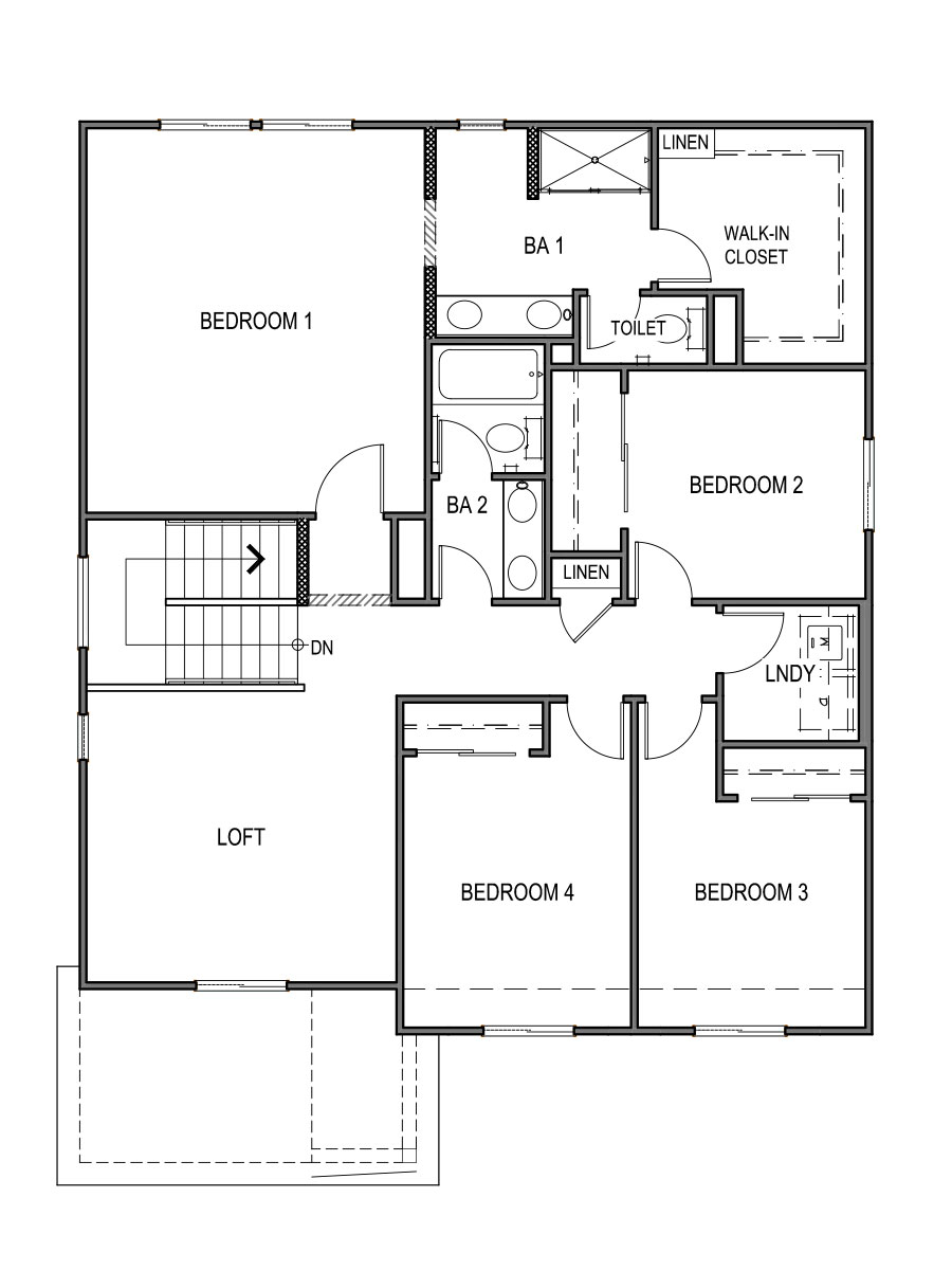 Yosemite floorplan layout floor 2 with four bedrooms, loft space and laundry room