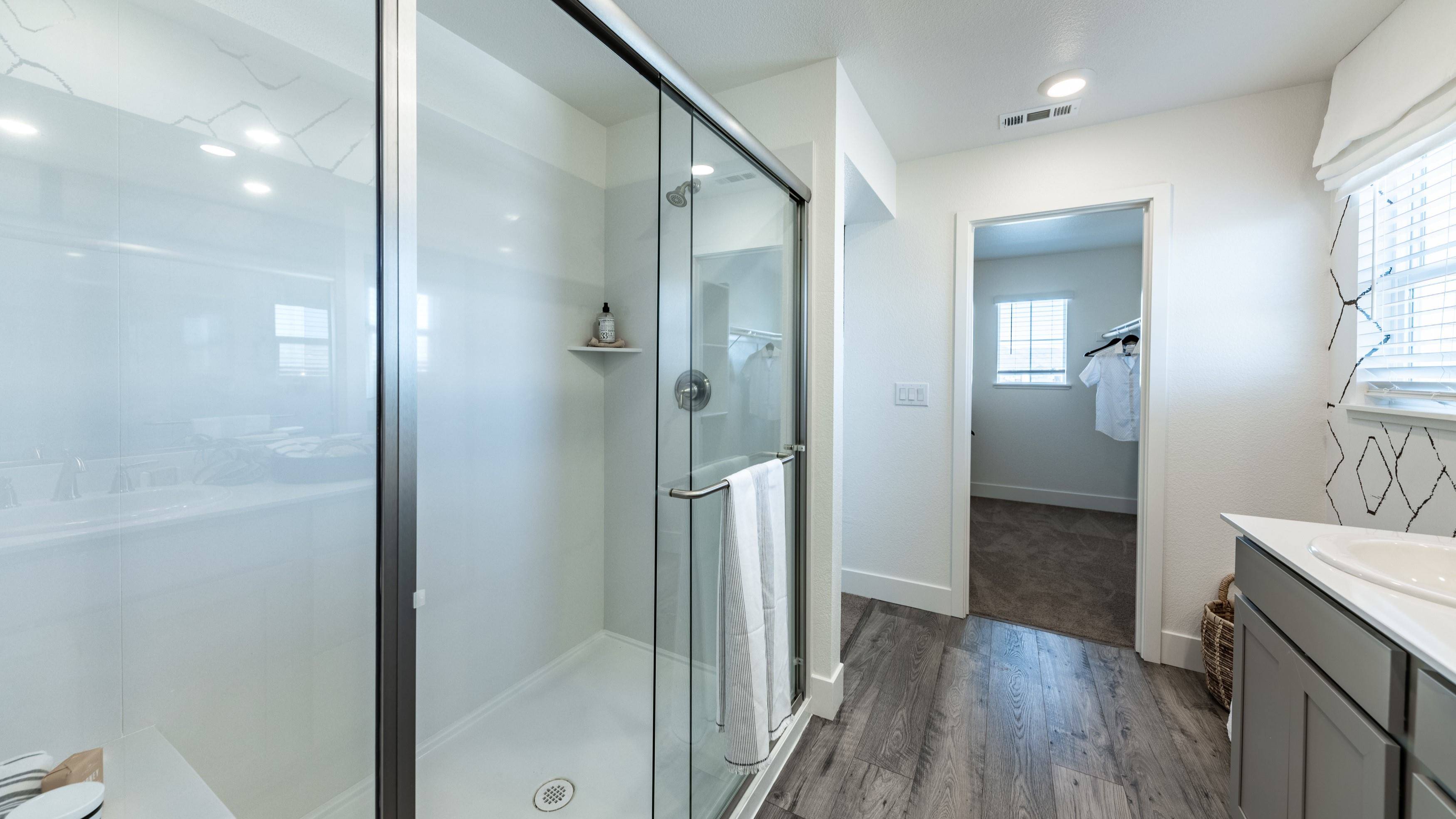 Large walk in shower in the primary bathroom