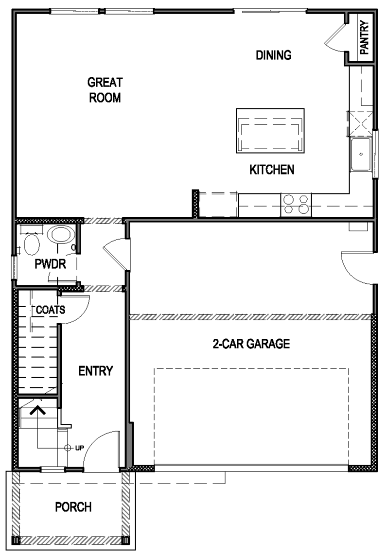 Canyon first floor layout with open-concept and two-car garage