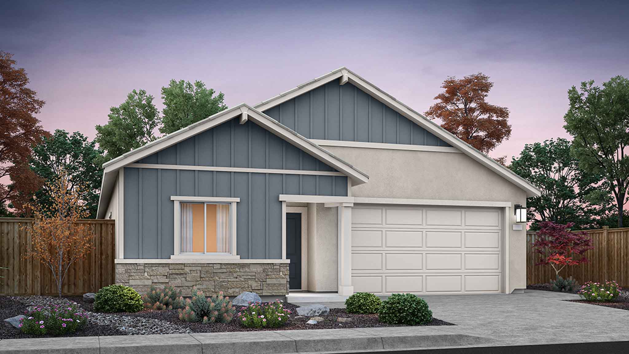 Single-story exterior rendering of the Donner plan