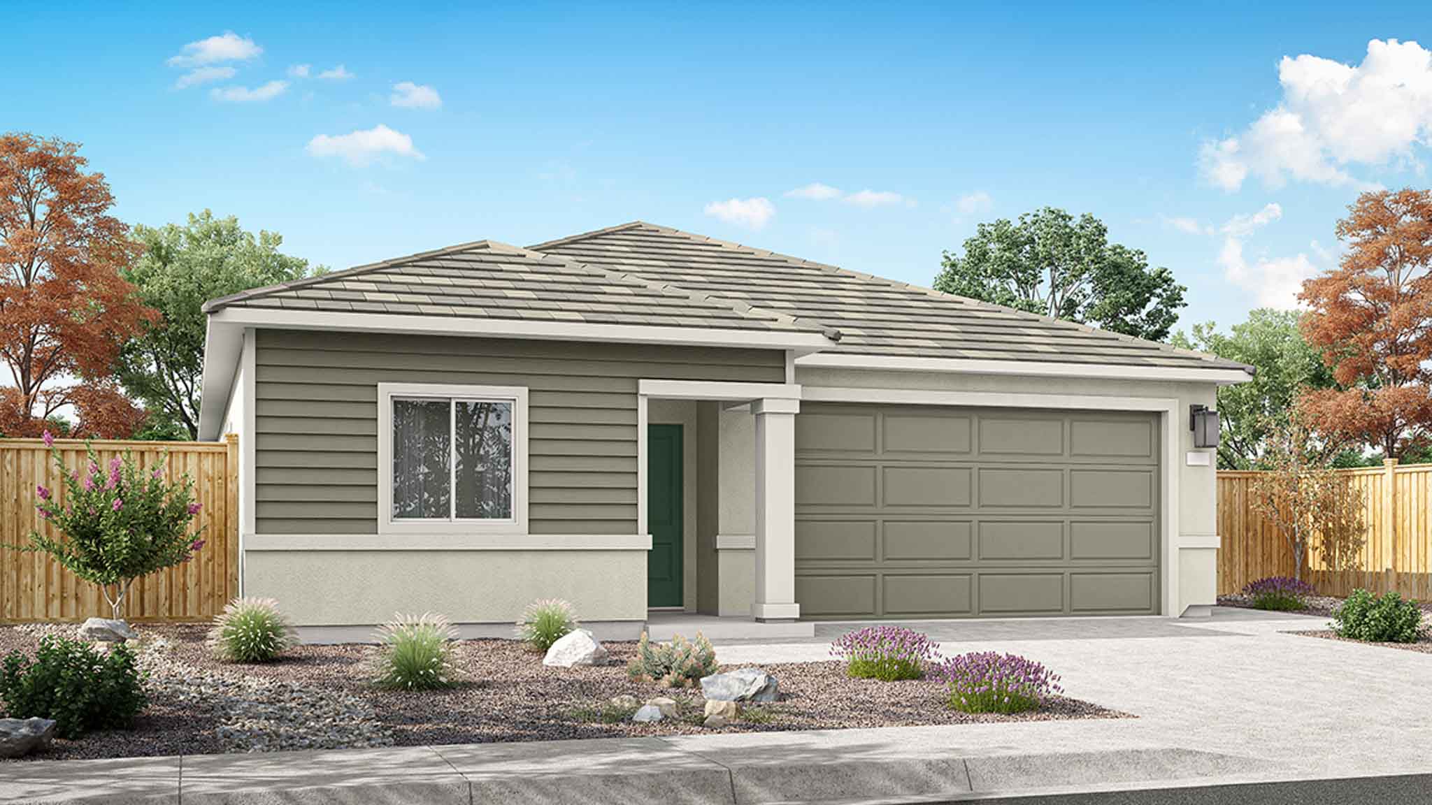 Single-story exterior rendering of the Donner plan