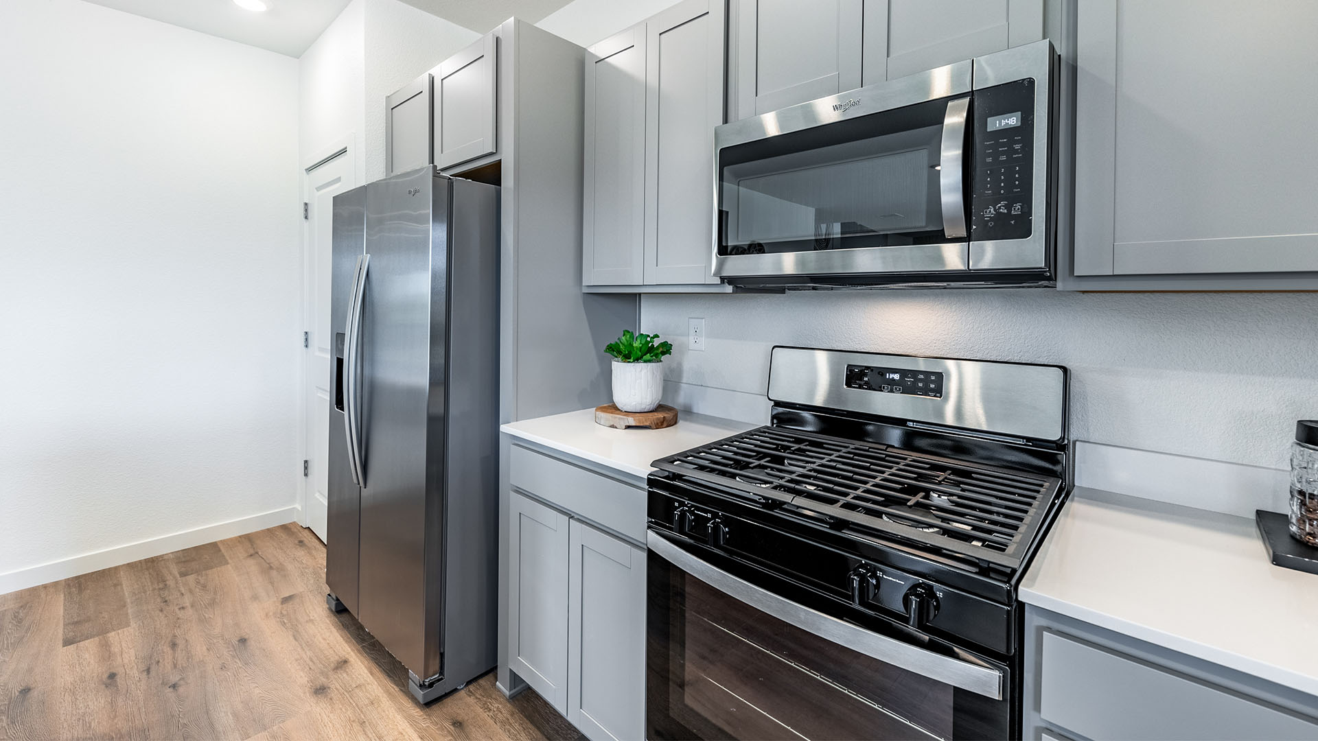 Stainless steel appliances in modern kitchen