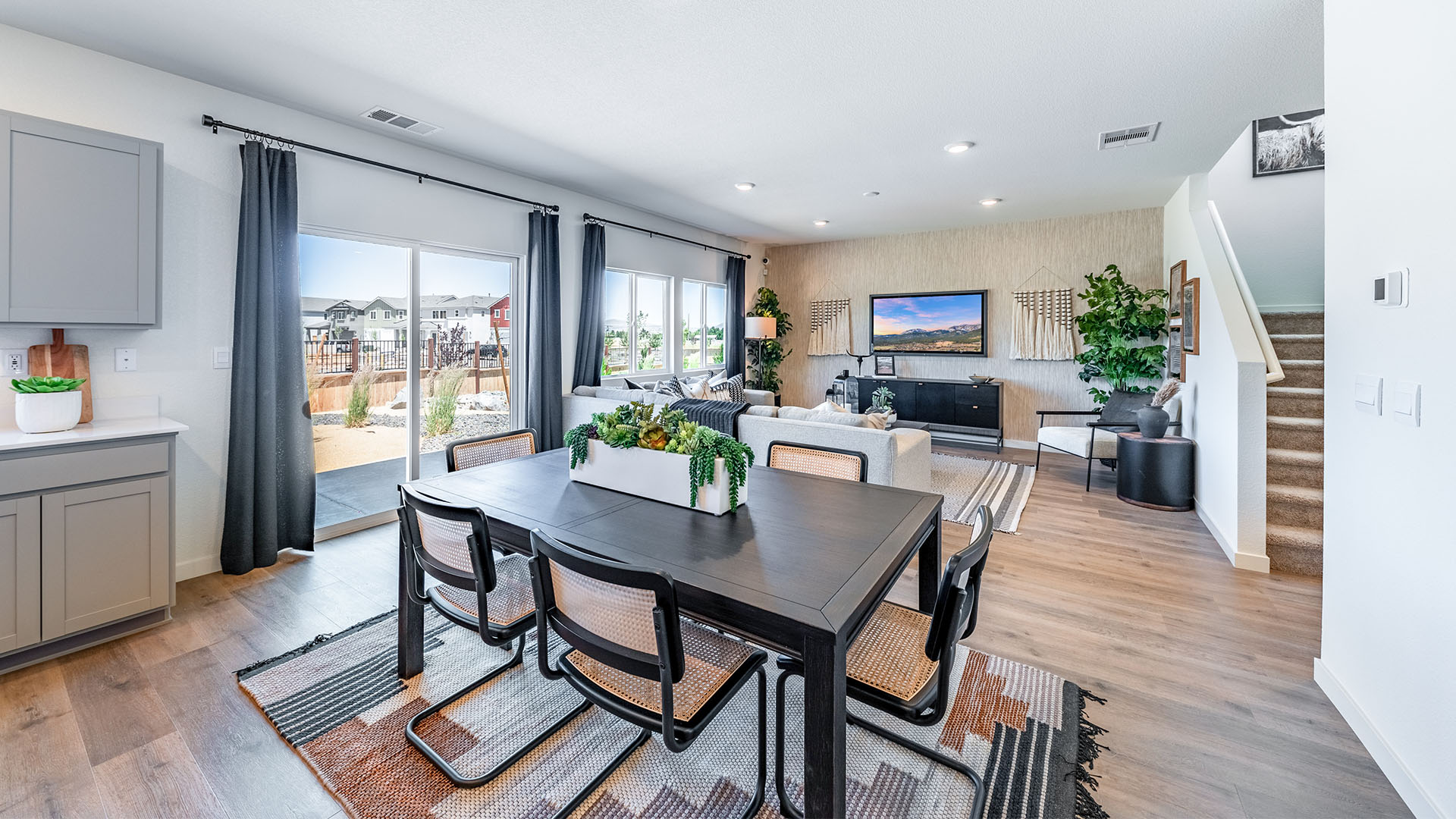 Dining area in the middle of open concept living space