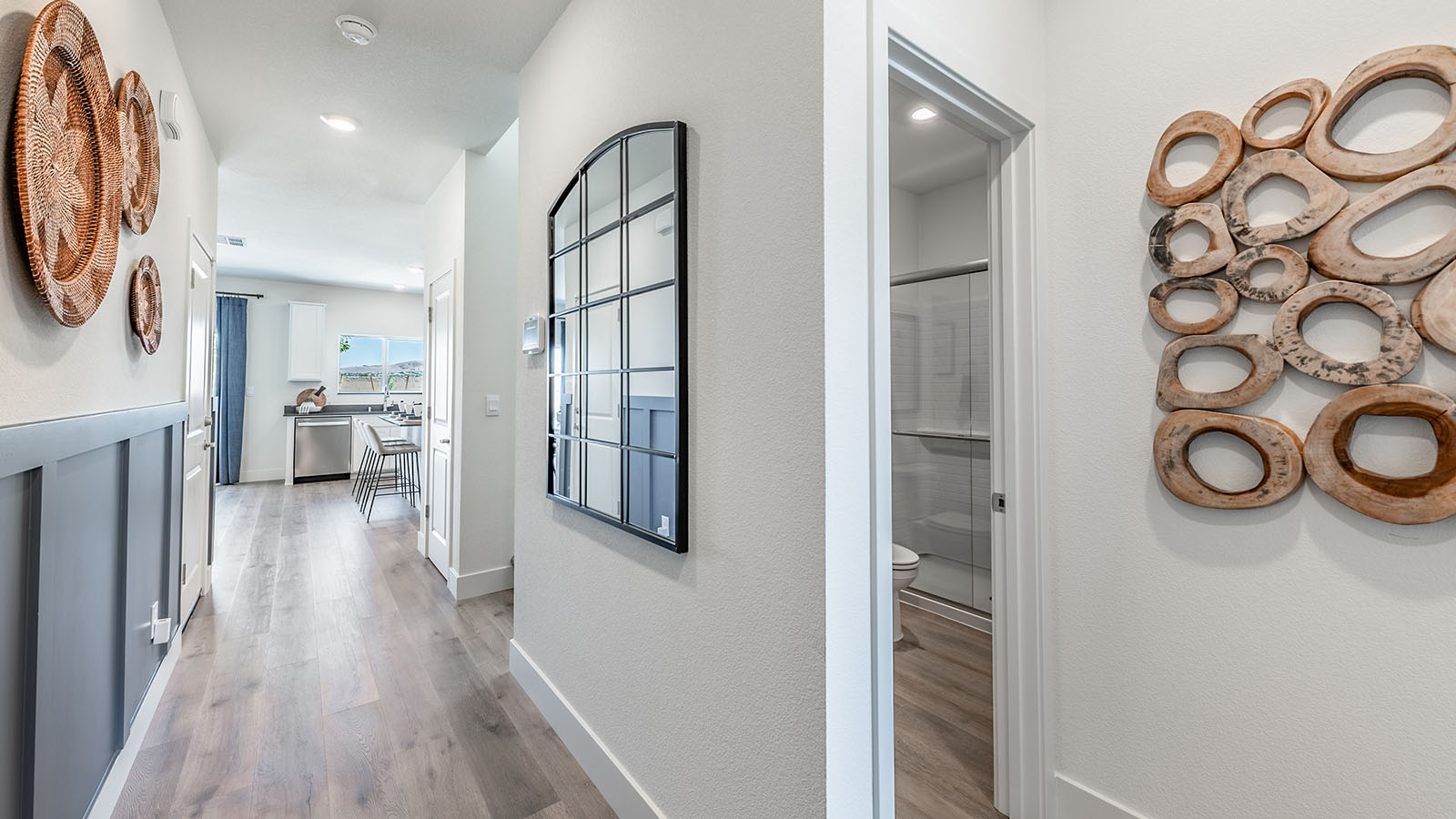 Zion floorplan entry hallway with secondary bathroom