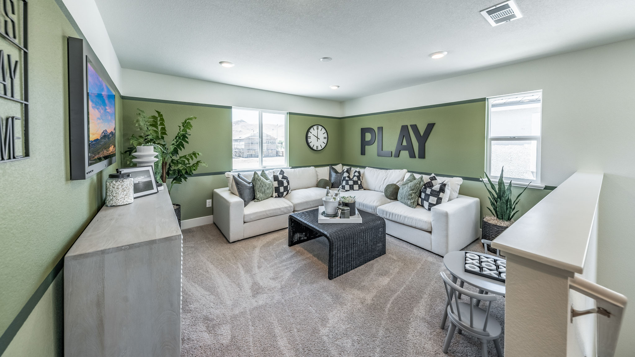 Second floor landing decorated as a media room