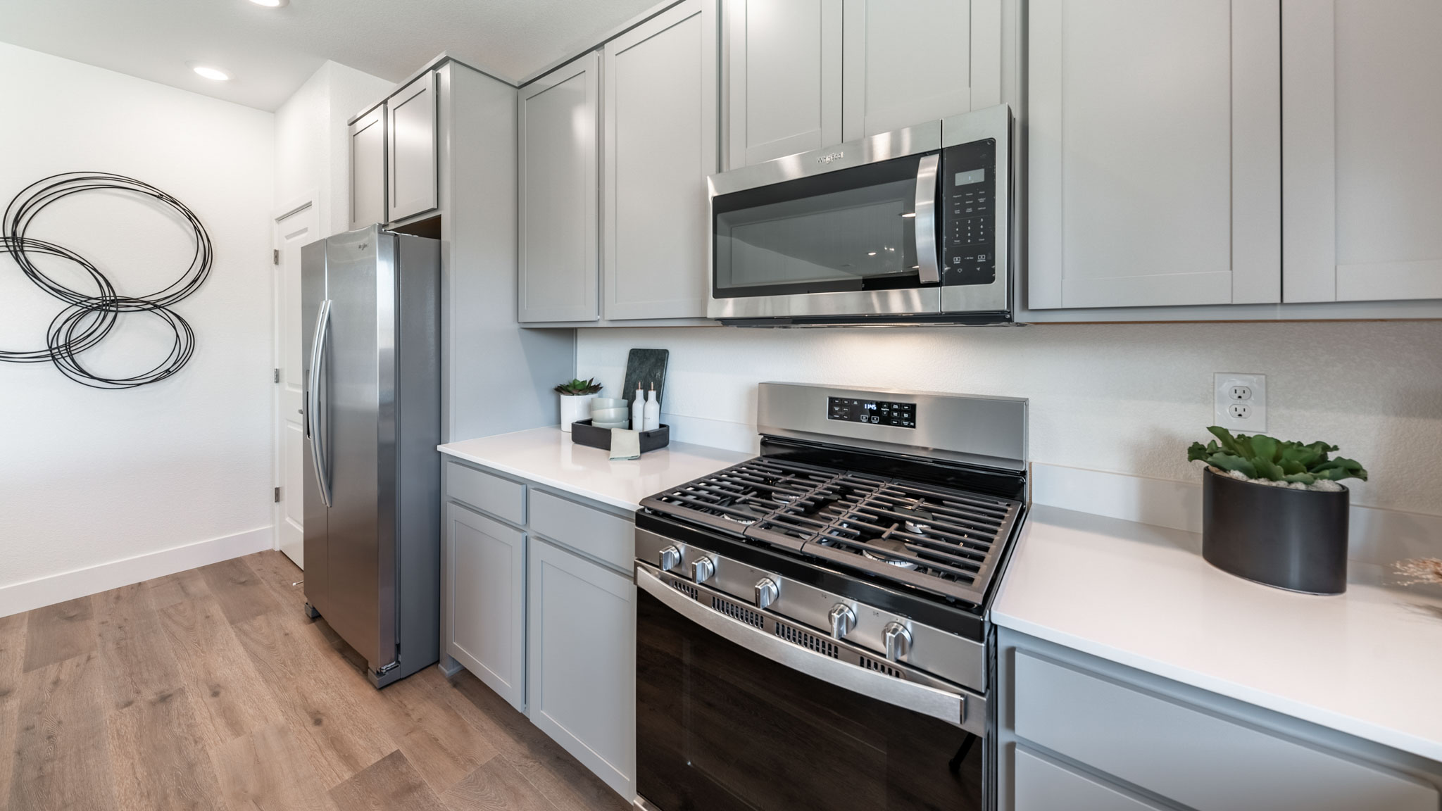Stainless-steel appliances in modern kitchen
