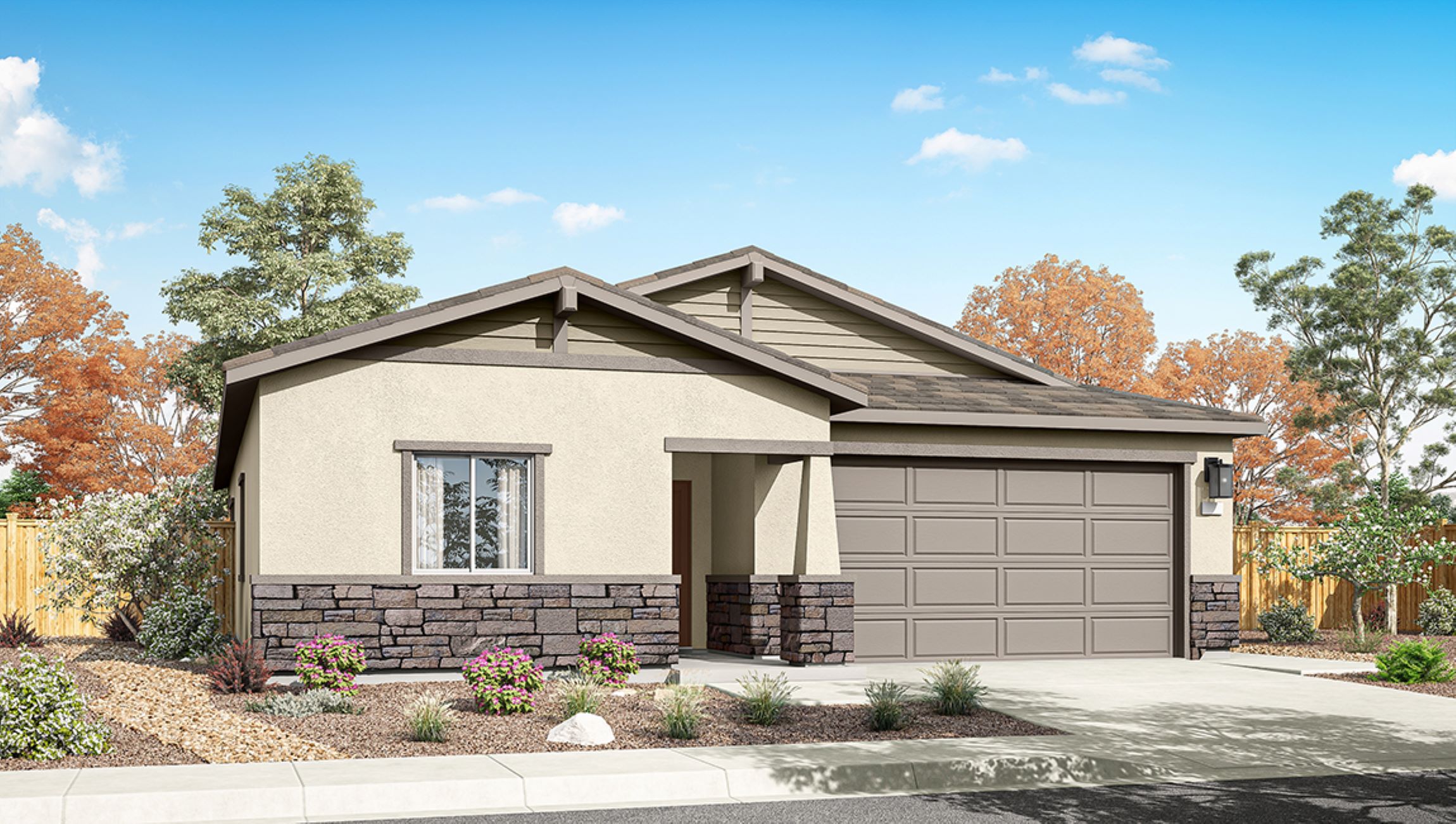 One-story Overland floorplan rendering with Craftsman exterior package