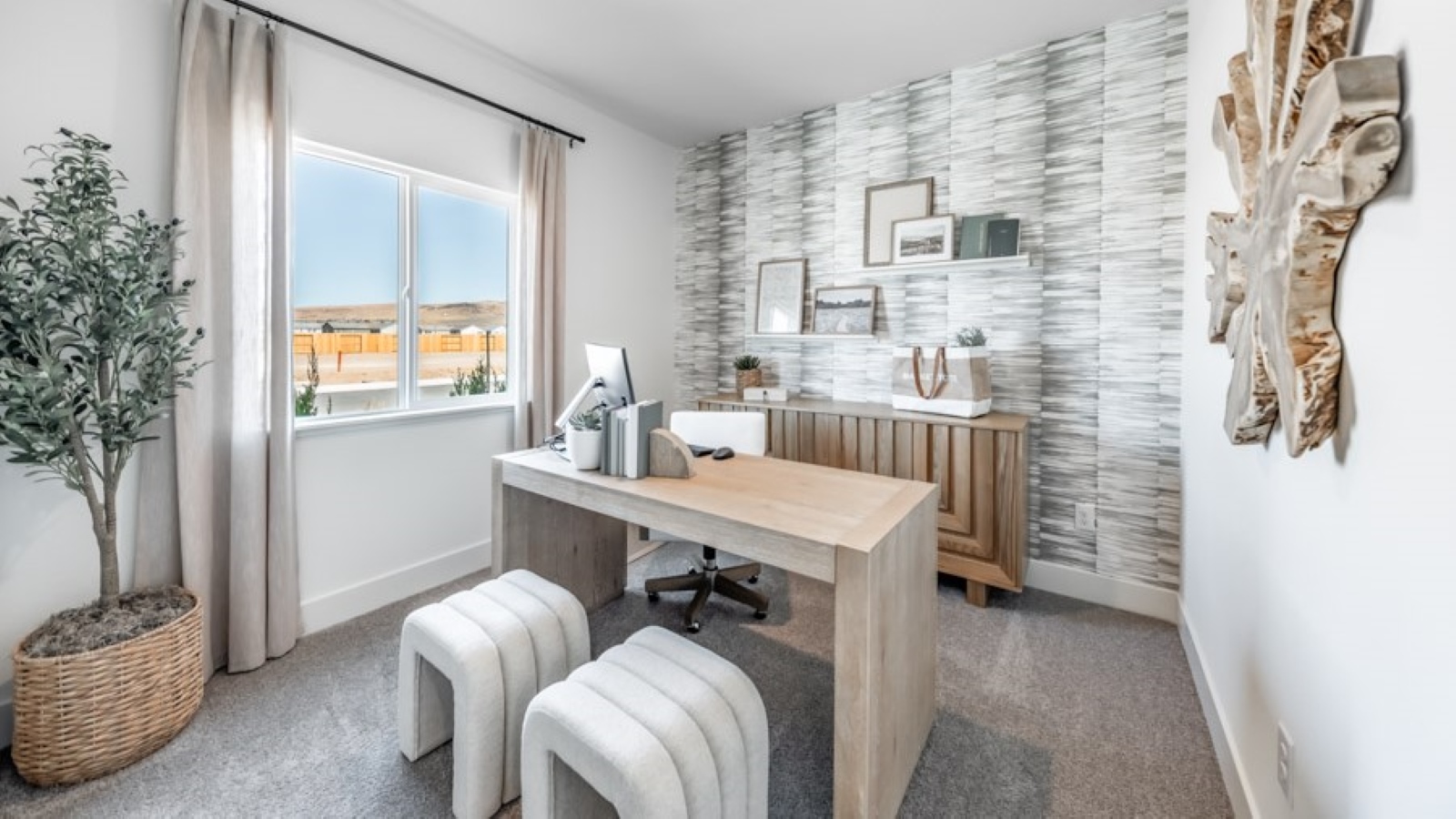 Spacious spare room decorated as an office