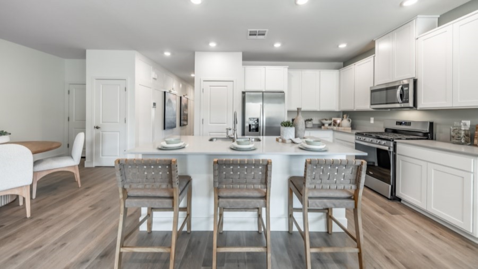 Large kitchen island with 3 barstools