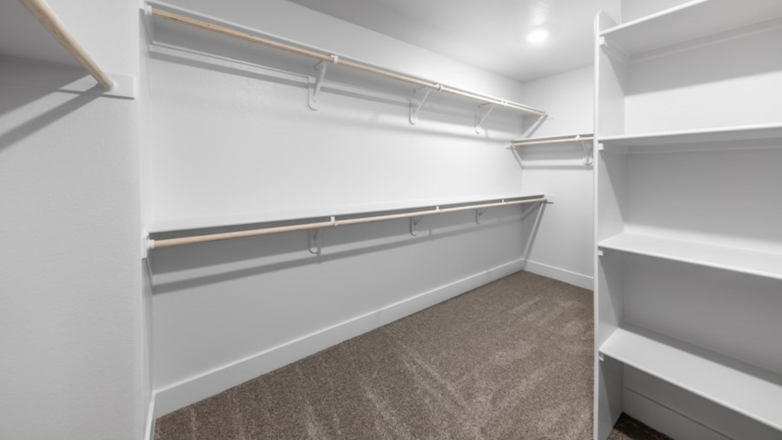 Large walk-in closet with built-in shelves