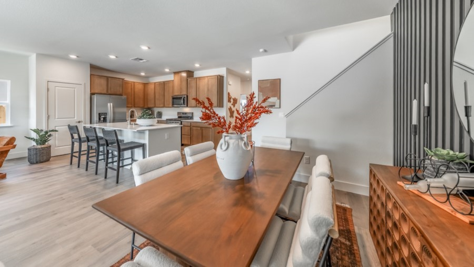 Space in the first floor open-concept with room for a full sized dining table