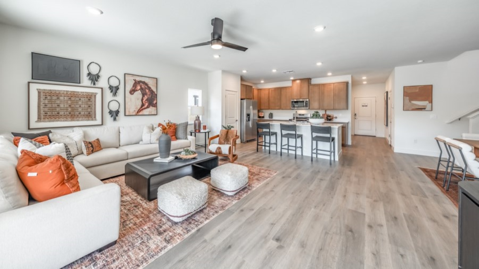 Open concept living room looking out towards the kitchen