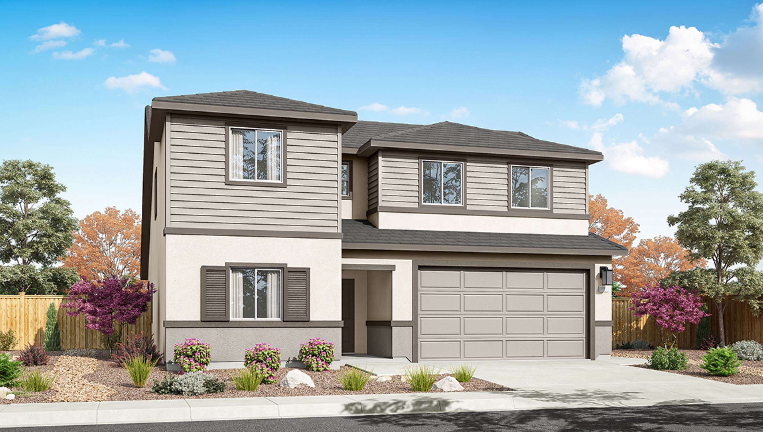 Two-story Mammoth floorplan rendering with West Coast exterior package