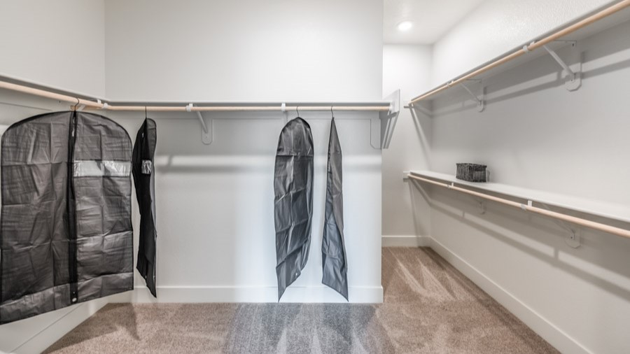 Large walk-in closet with built-in shelves