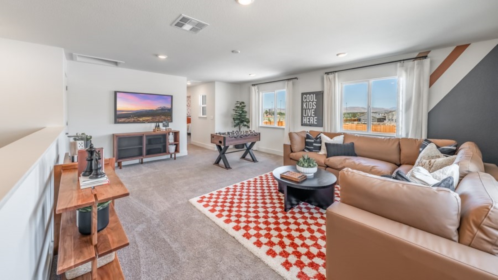 Second floor landing decorated as a game room