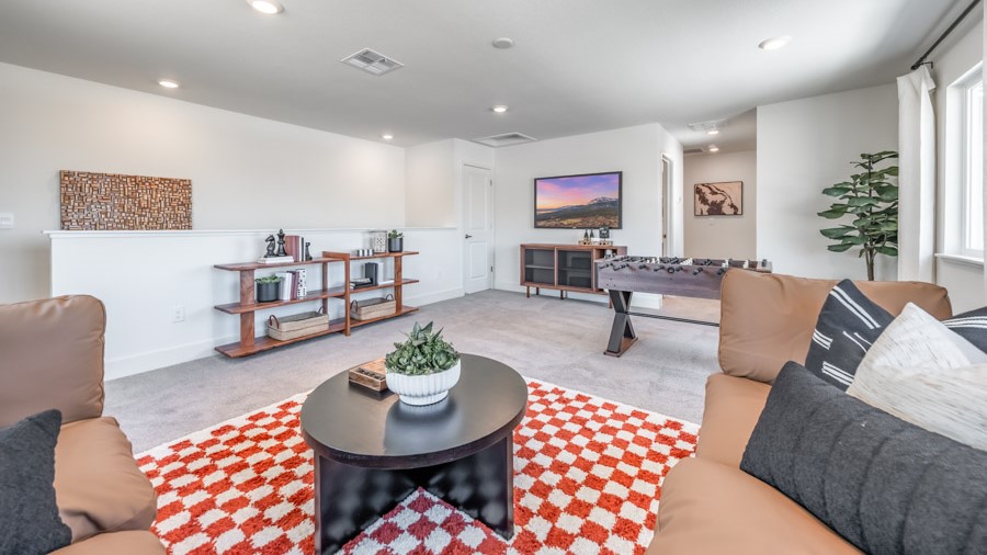 Game room on the second floor with space for sectional couch
