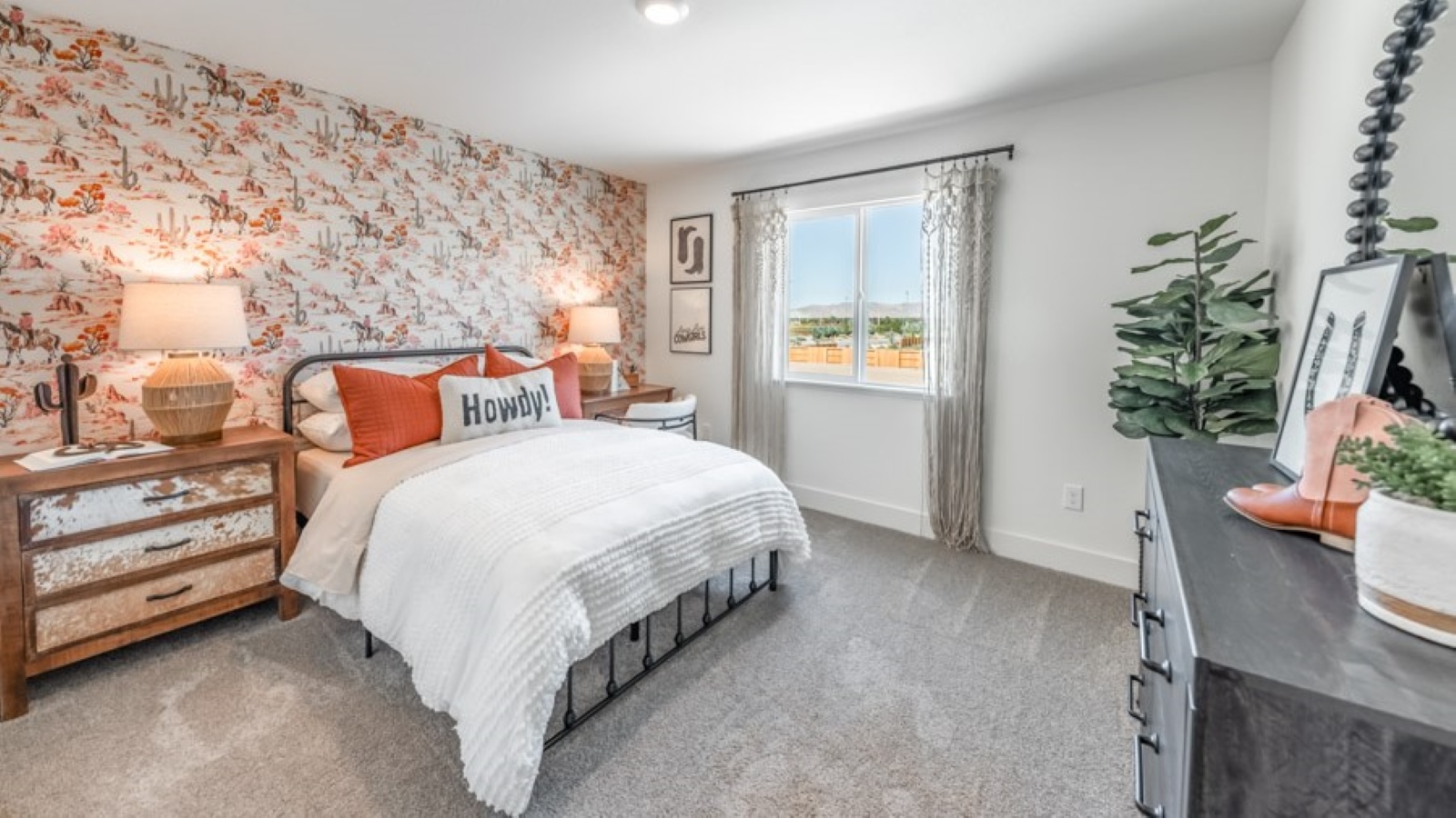 Cute children's room with bright decor and large windows