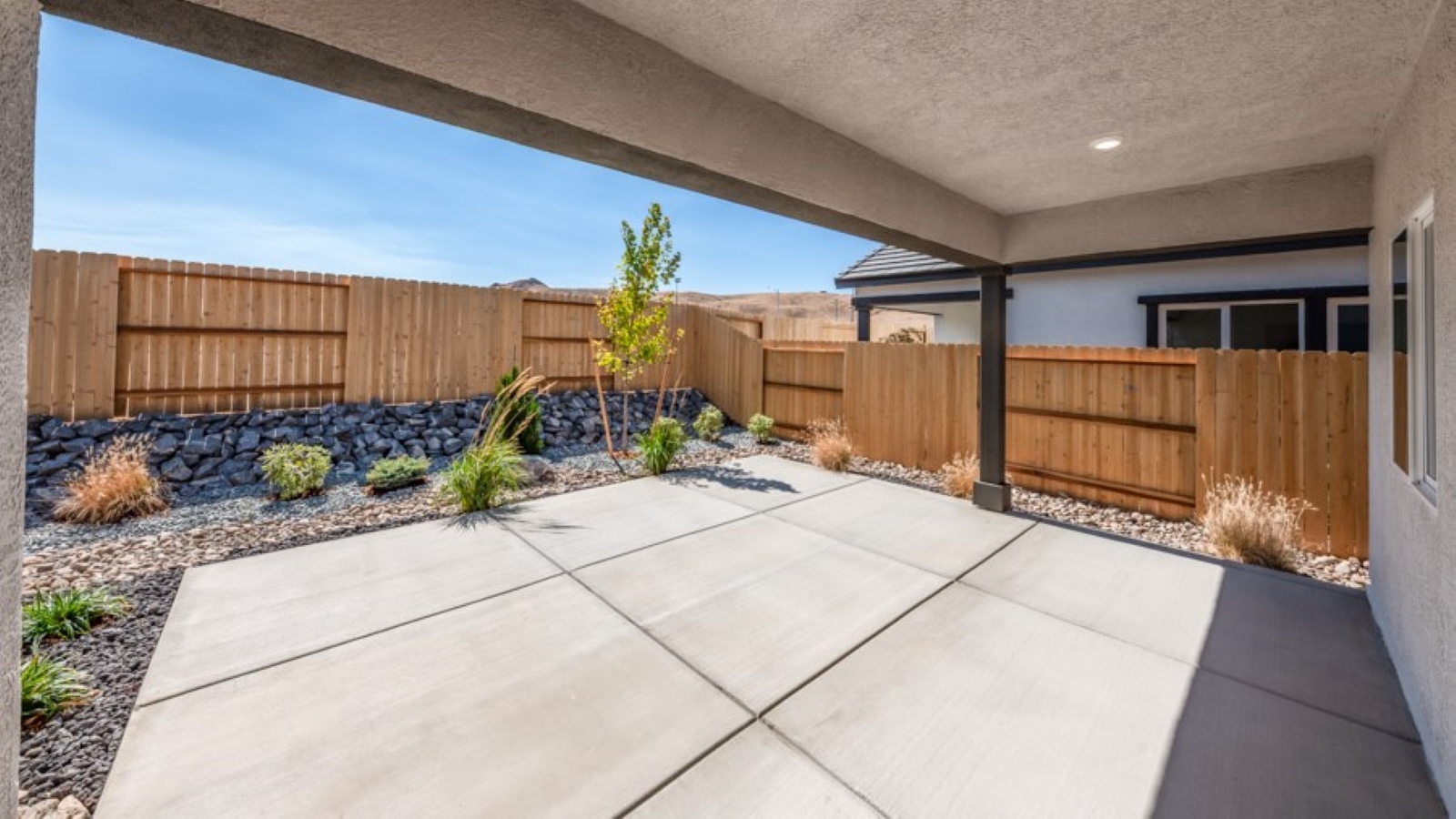 Backyard with covered patio