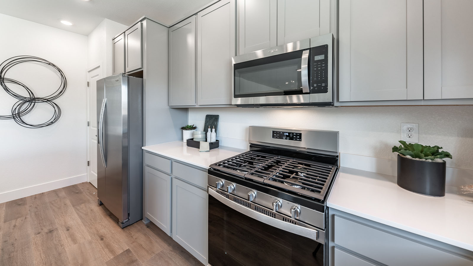 Modern kitchen with shaker-style cabinets and stainless steel appliances