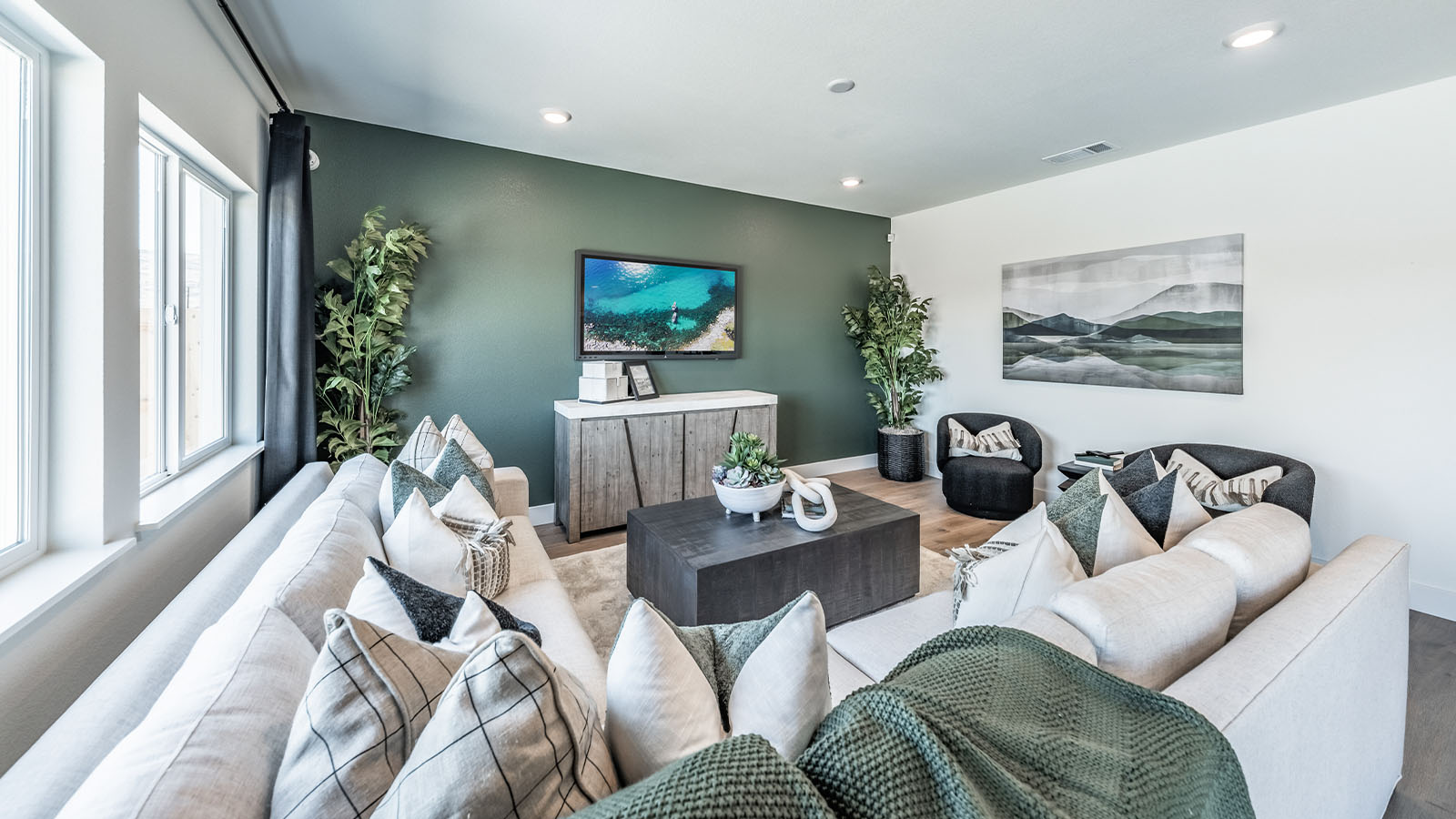 Modern living room in open concept space