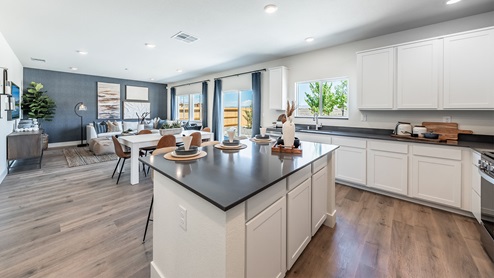 Kitchen in open concept living area with island