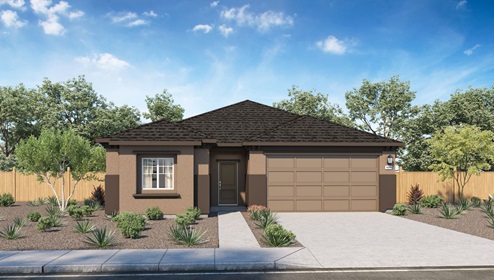 Single story home rendering with brown exterior