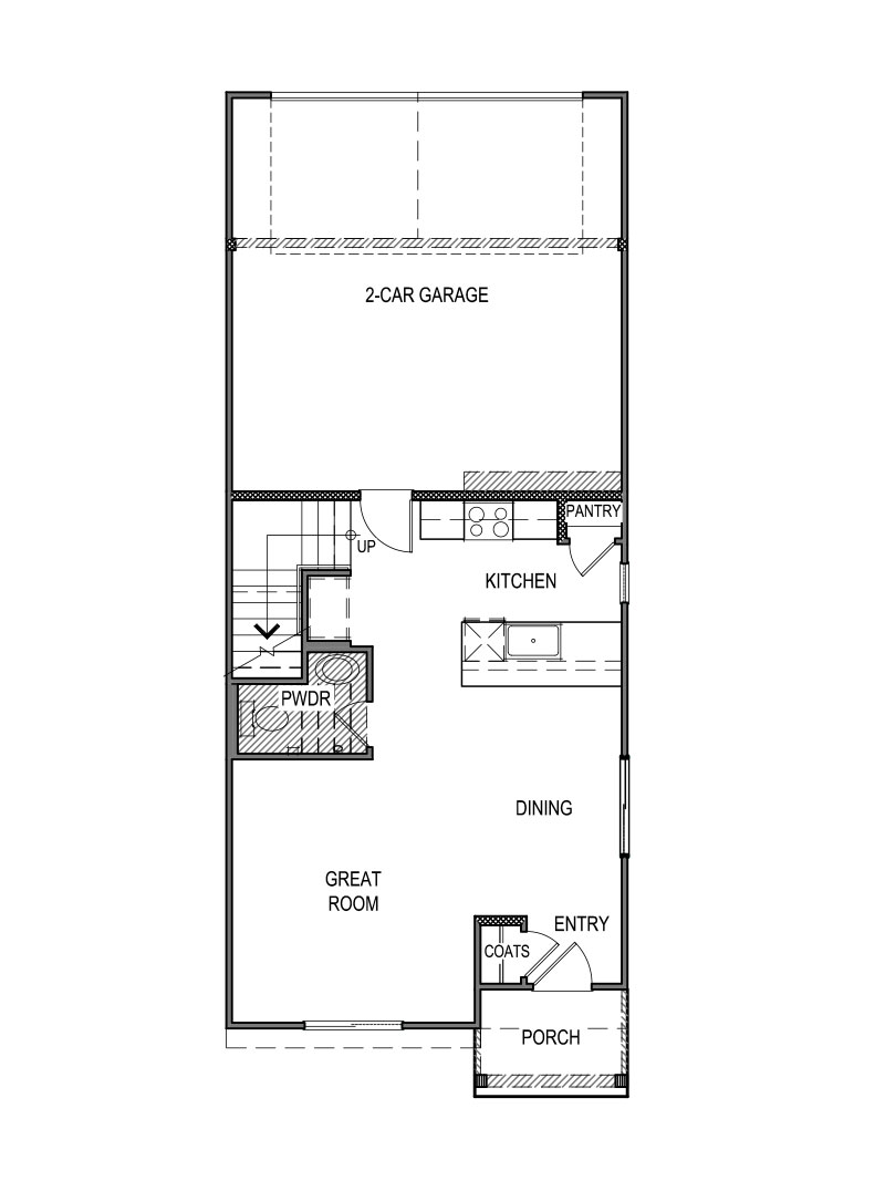 First floor of Humboldt floorplan with open concept living and kitchen area