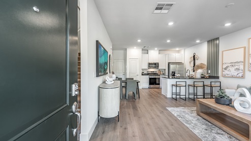Entry into the walker floorplan into an open concept living area