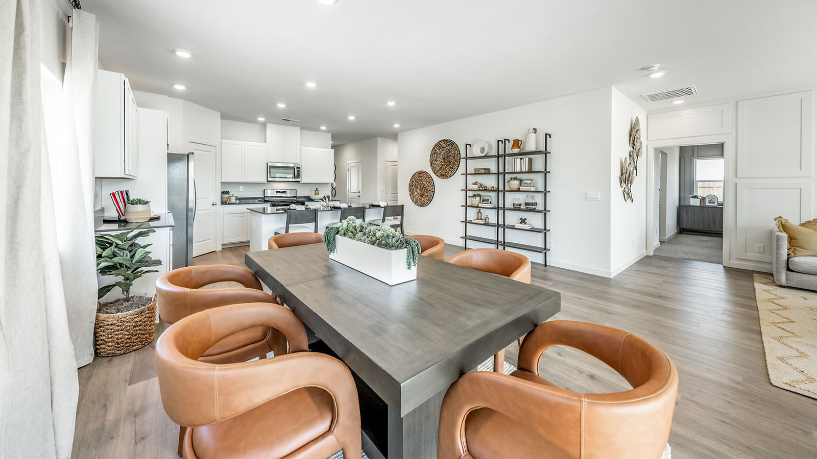Dining area in open concept living space with room for six chairs
