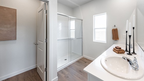 Primary bathroom with walk-in shower and separate toilet space